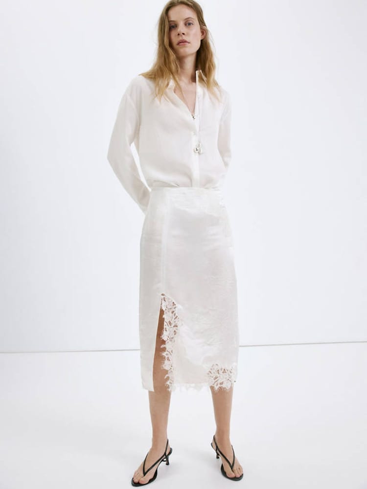 Mango White Lace Trim Skirt - Image 2 of 8