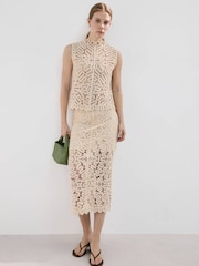 Mango Brown Crochet Sleeveless Top - Image 1 of 7