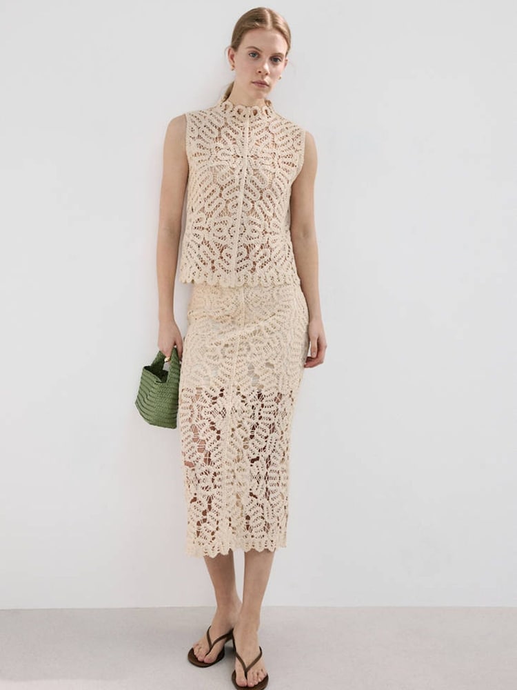 Mango Brown Crochet Sleeveless Top - Image 1 of 7