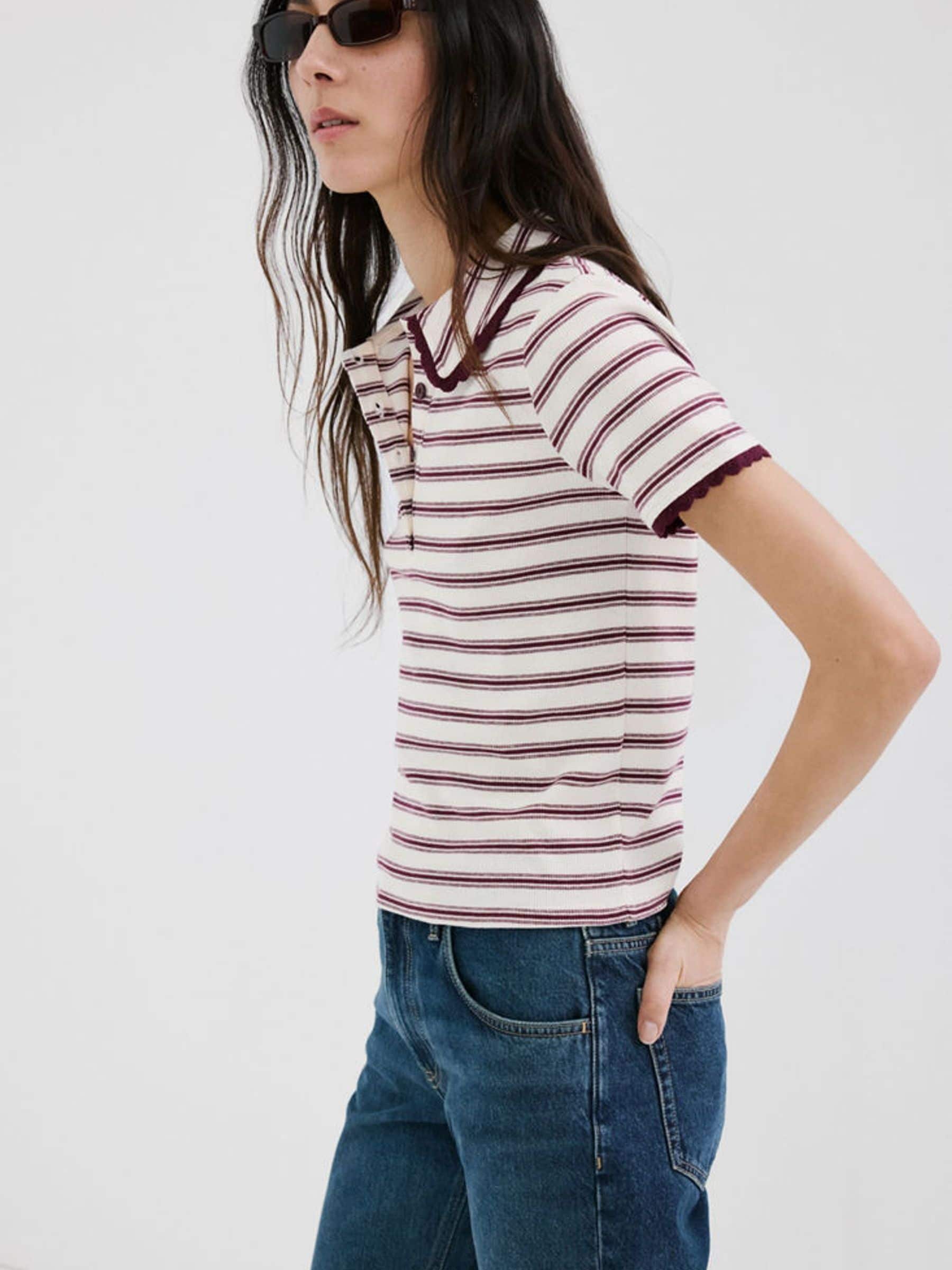 Buy Mango Red Short Sleeve Striped Knitted Polo Shirt from the