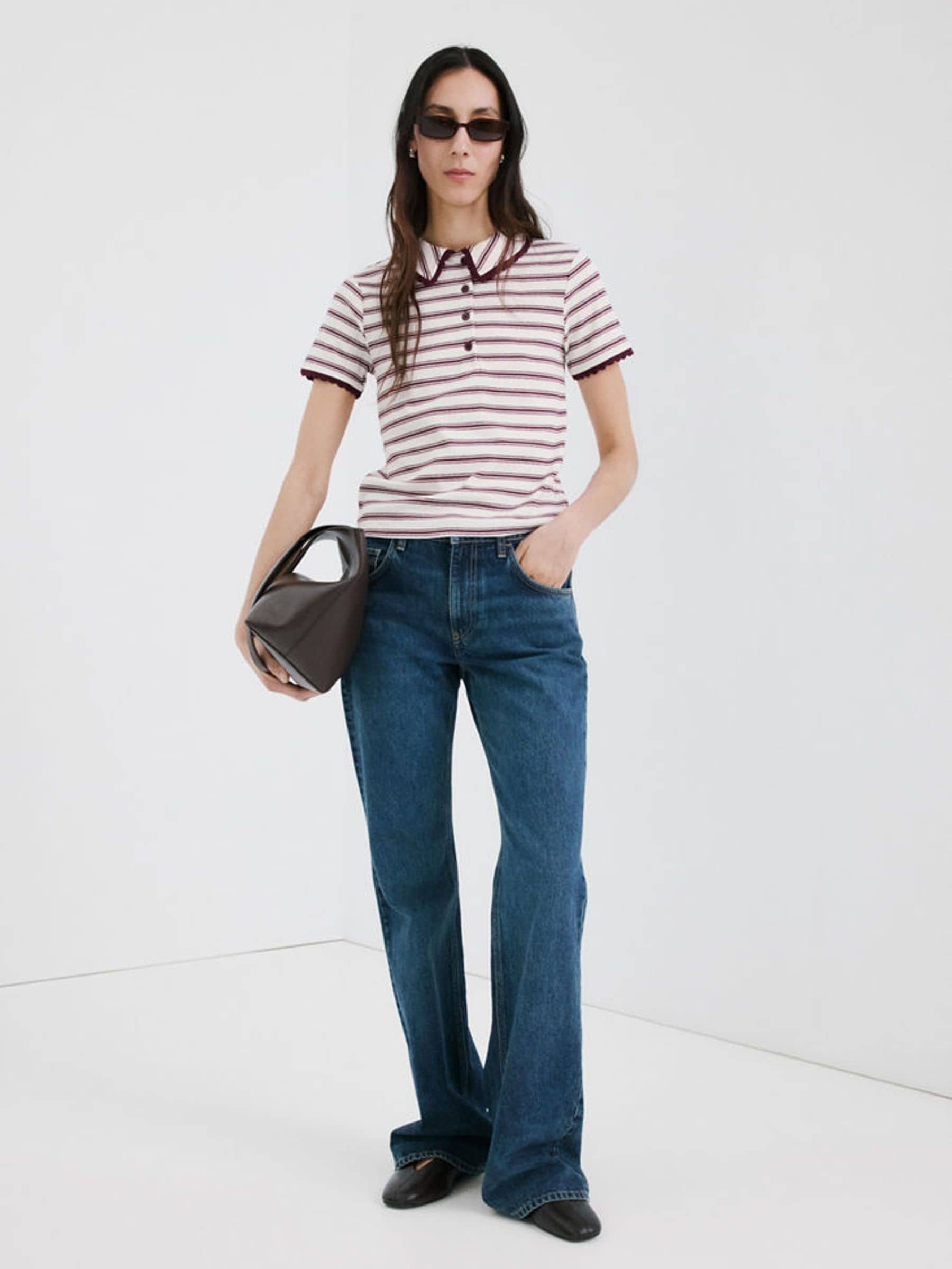 Buy Mango Red Short Sleeve Striped Knitted Polo Shirt from the
