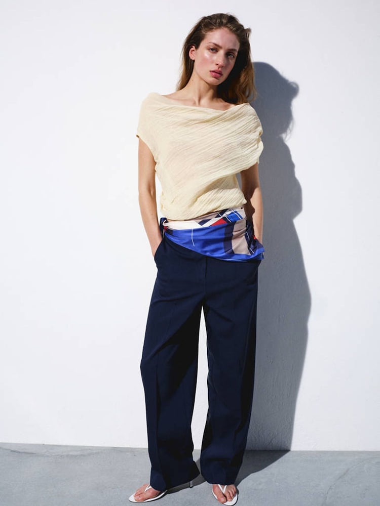 Mango Cream Slash Neck Cape Detail Blouse - Image 1 of 7