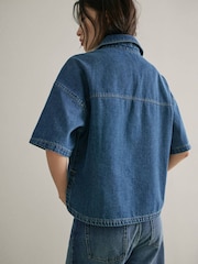 Mango Blue Denim Short Sleeve Shirt - Image 2 of 7