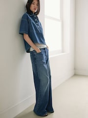 Mango Blue Denim Short Sleeve Shirt - Image 3 of 7