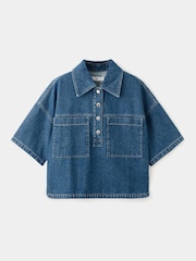 Mango Blue Denim Short Sleeve Shirt - Image 5 of 7