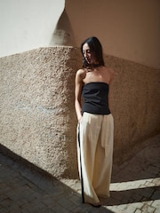 Mango Cream Wide Leg Side Stripe Trousers - Image 1 of 7
