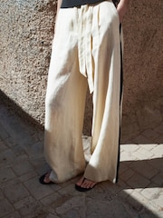 Mango Cream Wide Leg Side Stripe Trousers - Image 4 of 7