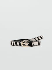 Mango Black Zebra Leather Buckle Skinny Belt - Image 1 of 3