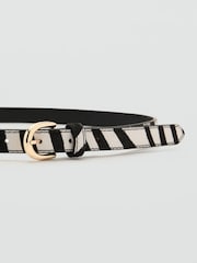 Mango Black Zebra Leather Buckle Skinny Belt - Image 2 of 3