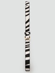 Mango Black Zebra Leather Buckle Skinny Belt - Image 3 of 3