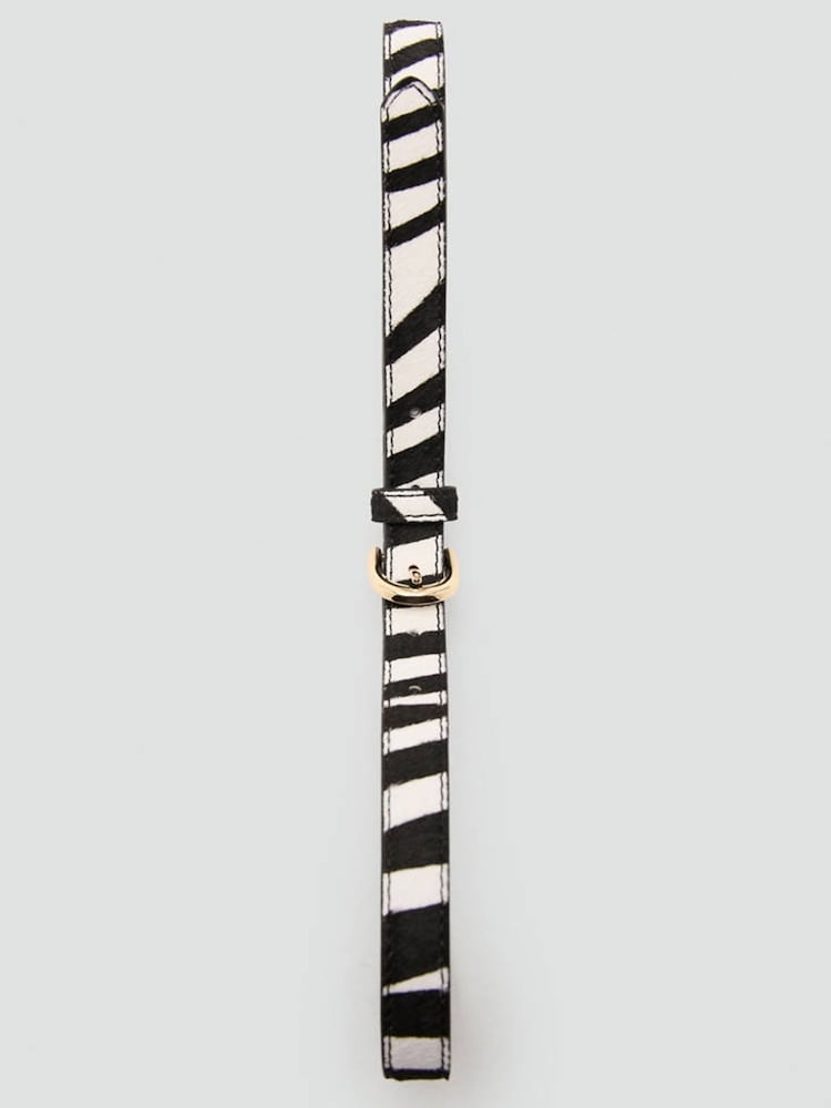 Mango Black Zebra Leather Buckle Skinny Belt - Image 3 of 3