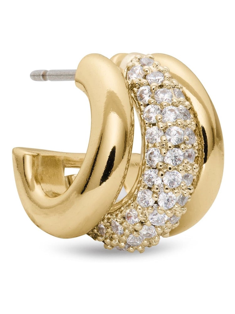 Kate Spade Gold Kate Spade Pave Trio Huggie Earrings - Image 2 of 3