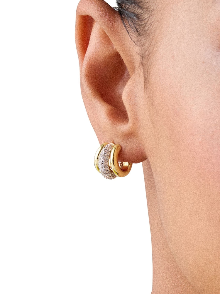 Kate Spade Gold Kate Spade Pave Trio Huggie Earrings - Image 3 of 3