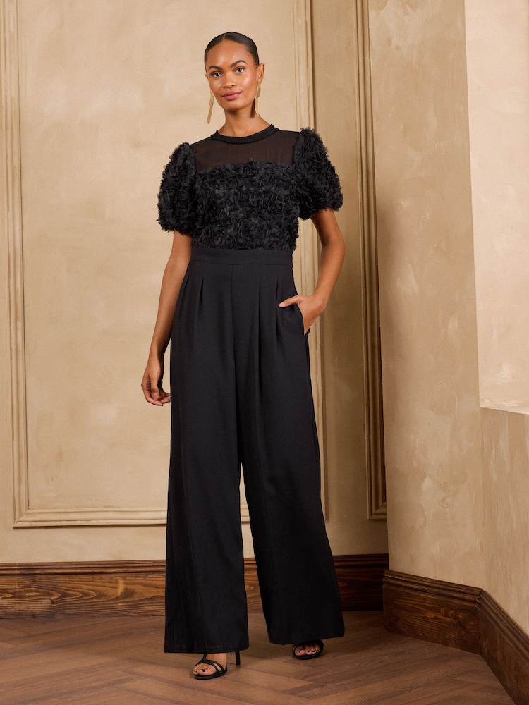 Love & Roses Tailored 3D Floral Jumpsuit - Image 1 of 5 Love & Roses Tailored 3D Floral Jumpsuit - Image 1 of 5