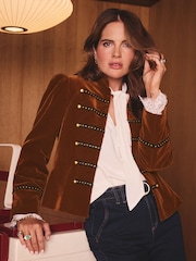 Rust Brown - Love & Roses Velvet Frogging Detail Jacket - Imagem 1 de 4