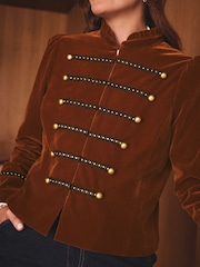 Rust Brown - Love & Roses Velvet Frogging Detail Jacket - Imagem 2 de 4