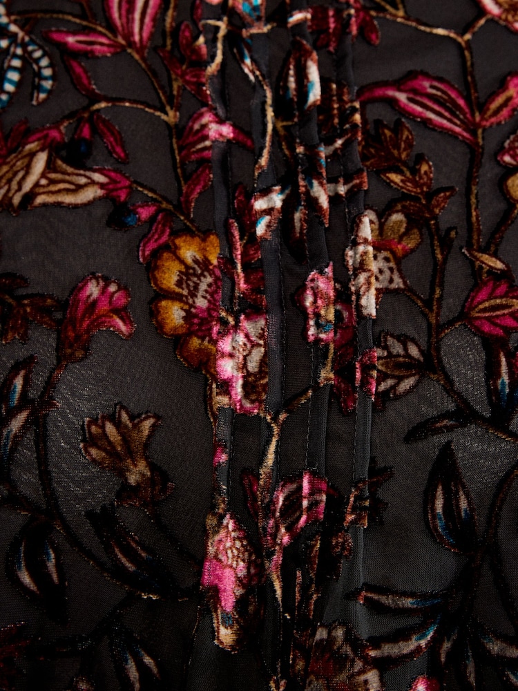 Love & Roses Black Tailored Floral Burnout 2in1 Long Sleeve Jumpsuit - Image 5 of 5