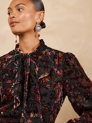 Love & Roses Black Tailored Floral Burnout 2in1 Long Sleeve  Mini Dress - Image 2 of 5