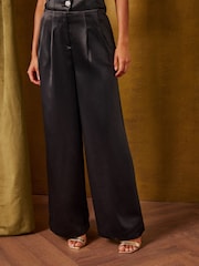 Crno - Love & Roses Tailored Satin Palazzo Trousers - Slika 1 od 4