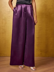 Ljubičasto - Love & Roses Tailored Satin Palazzo Trousers - Slika 1 od 5