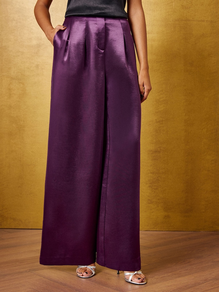 Ljubičasto - Love & Roses Tailored Satin Palazzo Trousers - Slika 1 od 5
