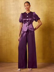Ljubičasto - Love & Roses Tailored Satin Palazzo Trousers - Slika 3 od 5