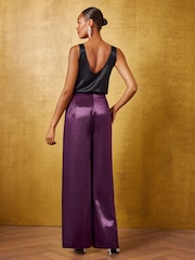 Ljubičasto - Love & Roses Tailored Satin Palazzo Trousers - Slika 4 od 5