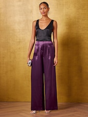 Ljubičasto - Love & Roses Tailored Satin Palazzo Trousers - Slika 5 od 5