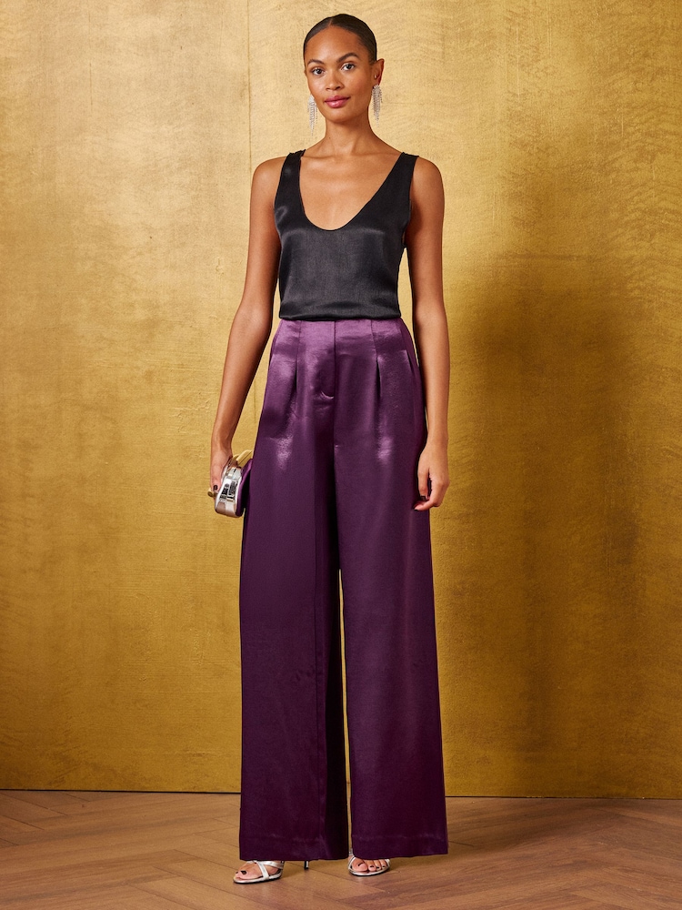 Ljubičasto - Love & Roses Tailored Satin Palazzo Trousers - Slika 5 od 5