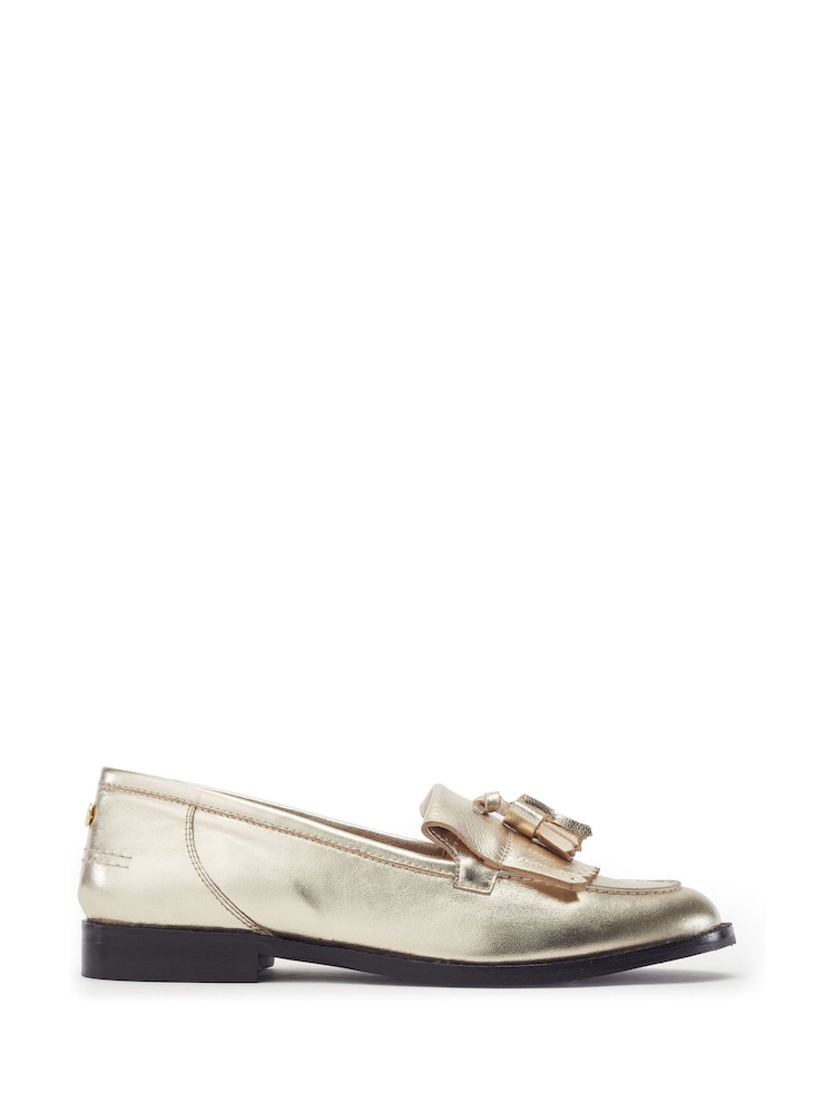 Moda in Pelle Gold Florana Leather Flat Tassel Loafer - Image 1 of 3 Moda in Pelle Gold Florana Leather Flat Tassel Loafer - Image 1 of 3