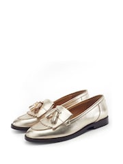 Moda in Pelle Gold Florana Leather Flat Tassel Loafer - Image 2 of 3