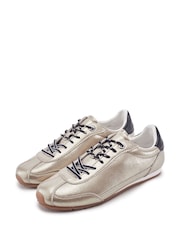 Moda in Pelle Gold Leather Ares Trainers With Contrast Laces - Image 2 of 4