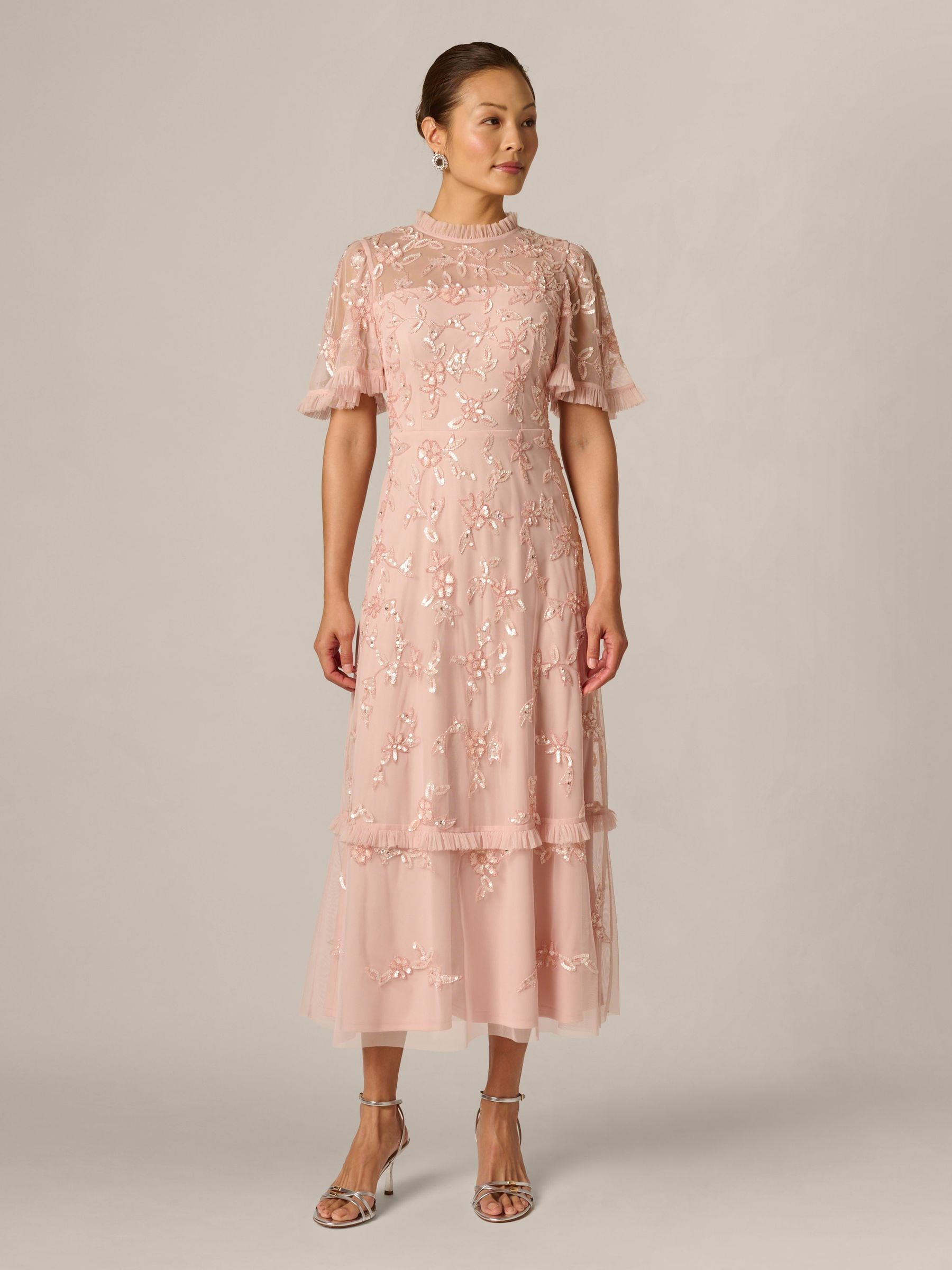Buy Adrianna Papell Pink Ruffle Trim Bead Mesh Dress from Next USA