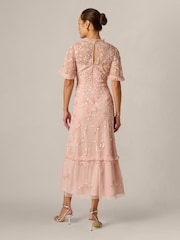 Adrianna Papell Pink Ruffle Trim Bead Mesh Dress - Image 2 of 6