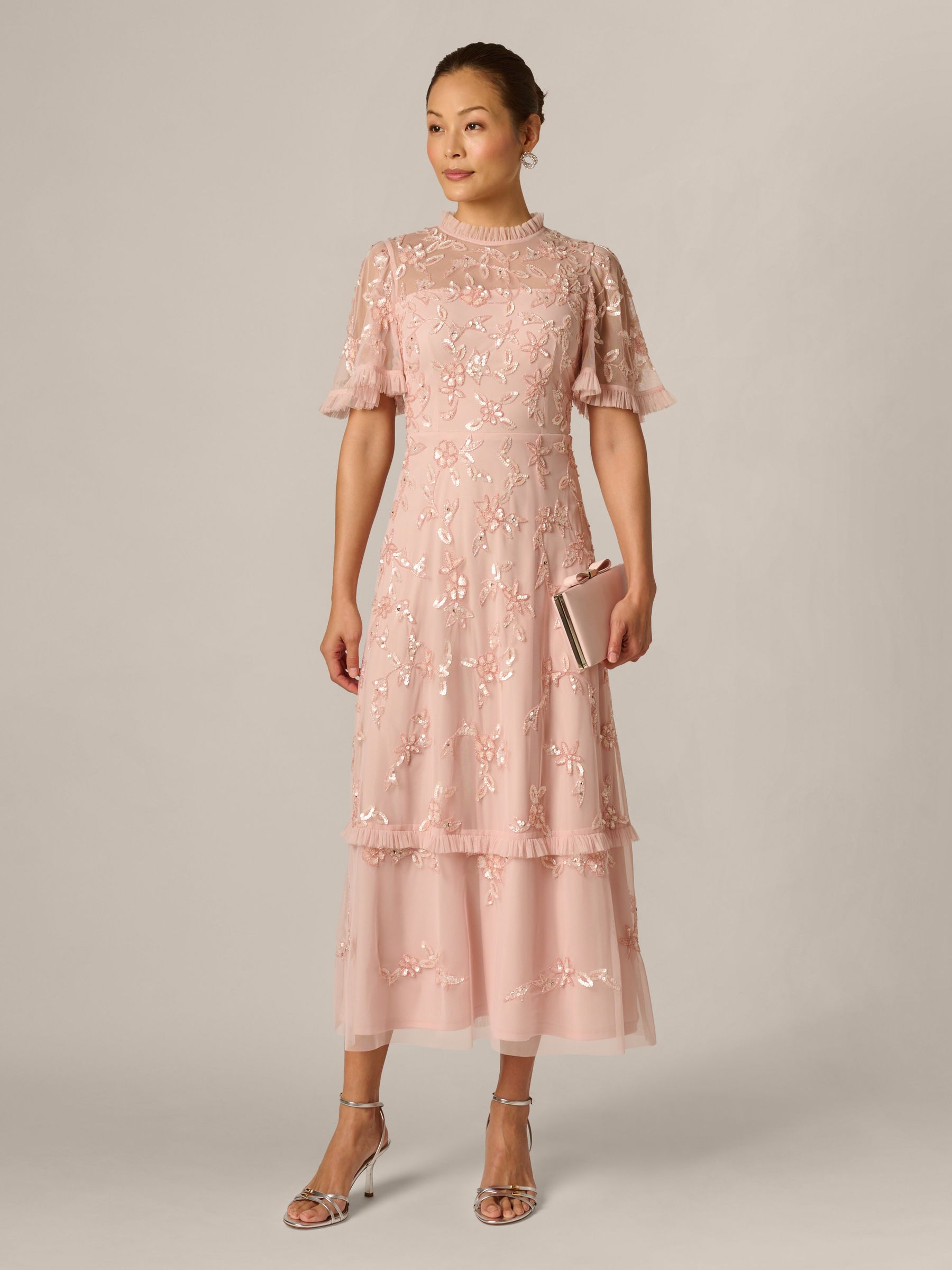 Buy Adrianna Papell Pink Ruffle Trim Bead Mesh Dress from Next USA