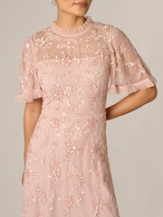 Adrianna Papell Pink Ruffle Trim Bead Mesh Dress - Image 4 of 6