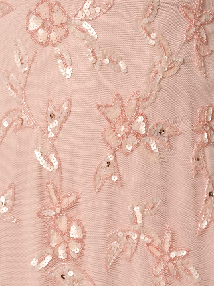 Adrianna Papell Pink Ruffle Trim Bead Mesh Dress - Image 6 of 6