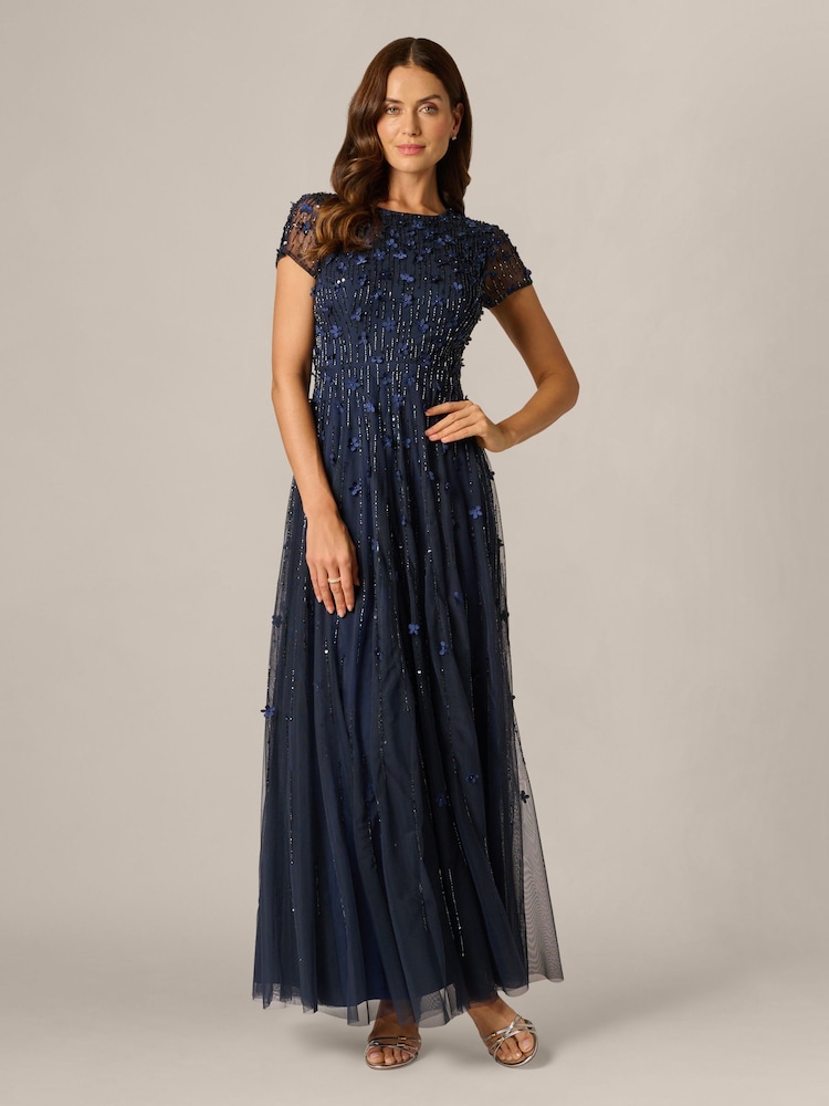 Adrianna Papell Blue Beaded Dress - Image 1 of 6