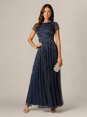 Adrianna Papell Blue Beaded Dress - Image 3 of 6
