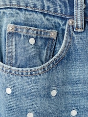 Mango Blue Polka Dot Wide Leg Denim Trousers - Image 7 of 8