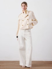 Mango Cream Linen Blend funnel Neck Jacket - Image 2 of 8