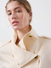 Mango Cream Linen Blend funnel Neck Jacket - Image 4 of 8