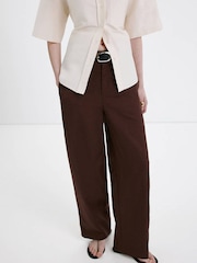 Mango Brown Linen Barrel  Tailored Trousers - Image 1 of 8