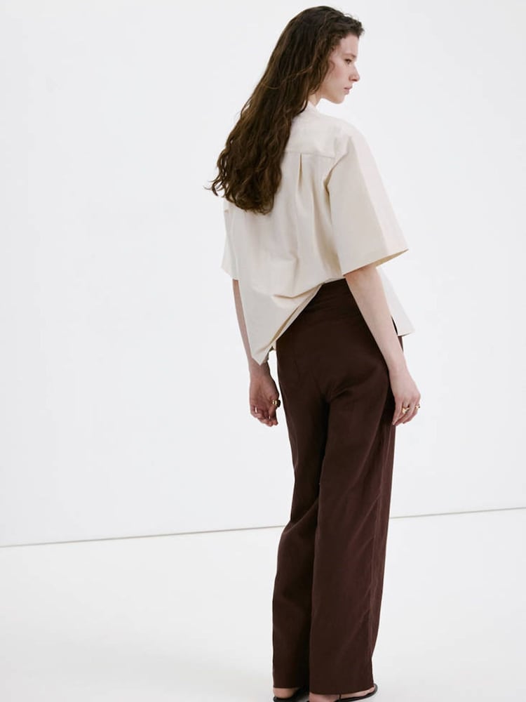 Mango Brown Linen Barrel  Tailored Trousers - Image 2 of 8