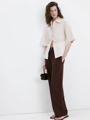 Mango Brown Linen Barrel  Tailored Trousers - Image 3 of 8