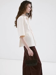 Mango Brown Linen Barrel  Tailored Trousers - Image 4 of 8