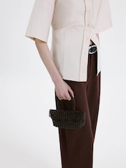 Mango Brown Linen Barrel  Tailored Trousers - Image 5 of 8
