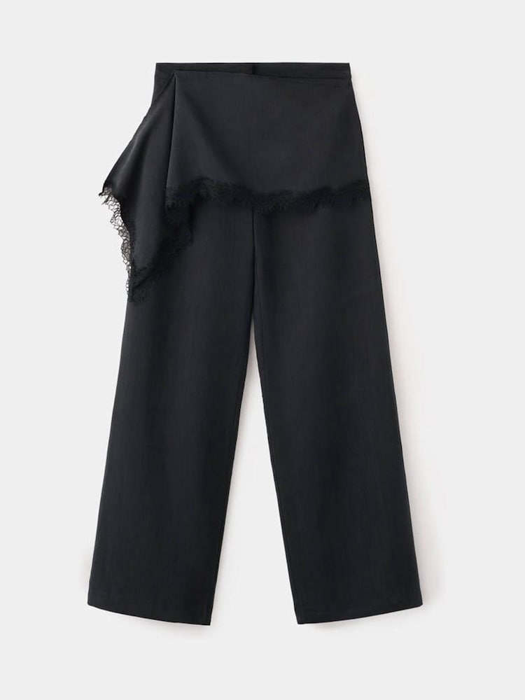 Mango Black Linen Wide Leg Trousers - Image 1 of 3