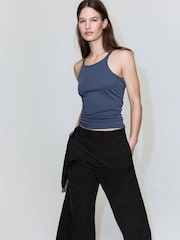 Mango Black Linen Wide Leg Trousers - Image 4 of 7