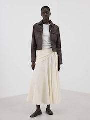 Mango Cream Scarf Detail Midi Skirt - Image 1 of 8